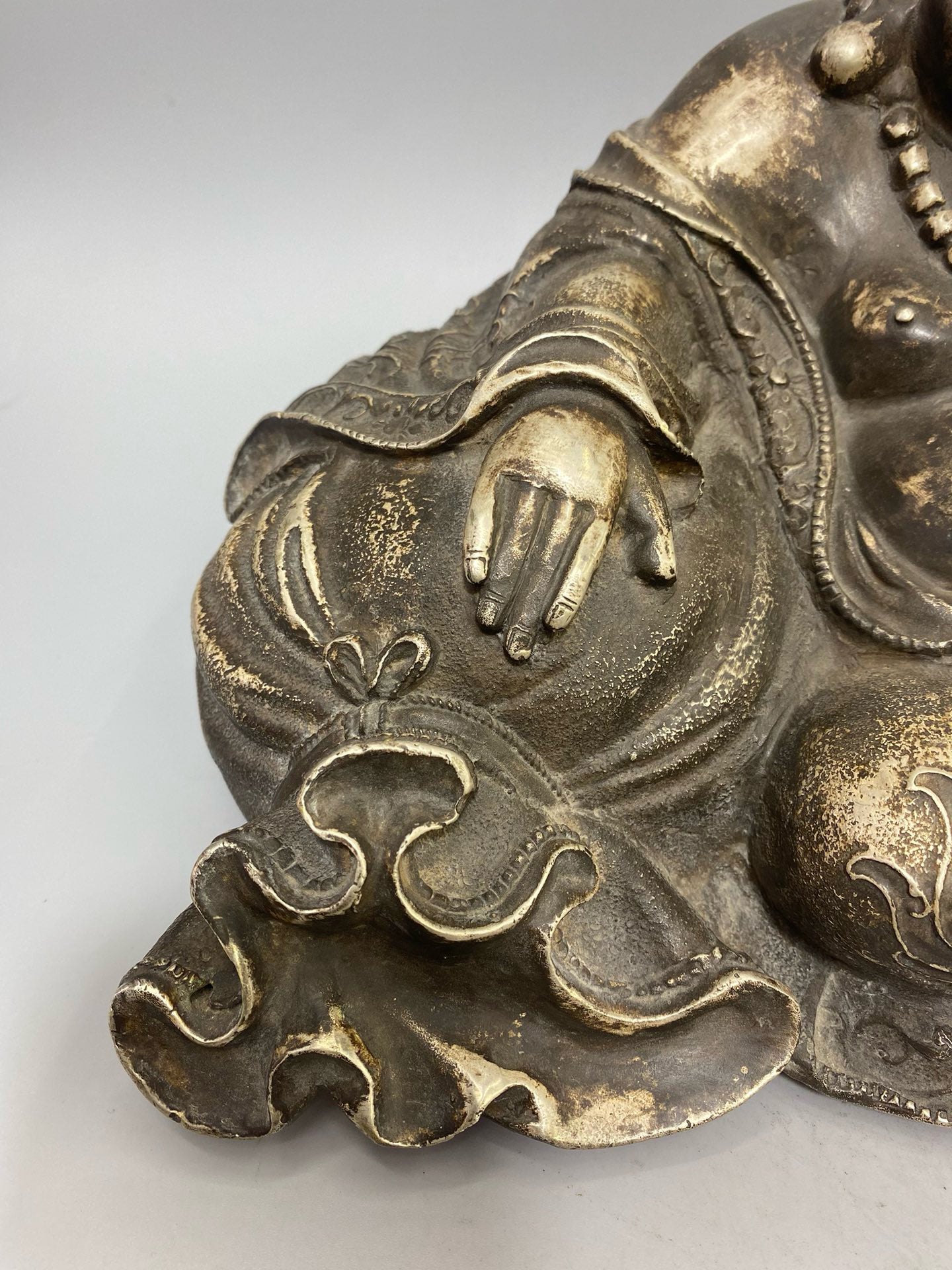 Chinese antique pure copper gilded silver money bag Miller Buddha statue ornament