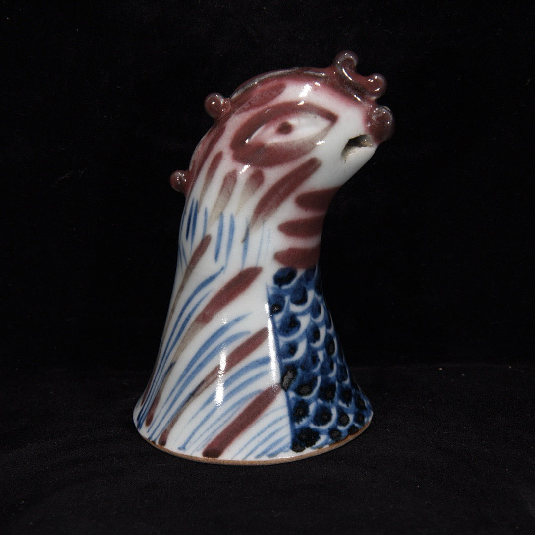 Blue and white glazed plum vase with red dragon and phoenix auspicious patterns