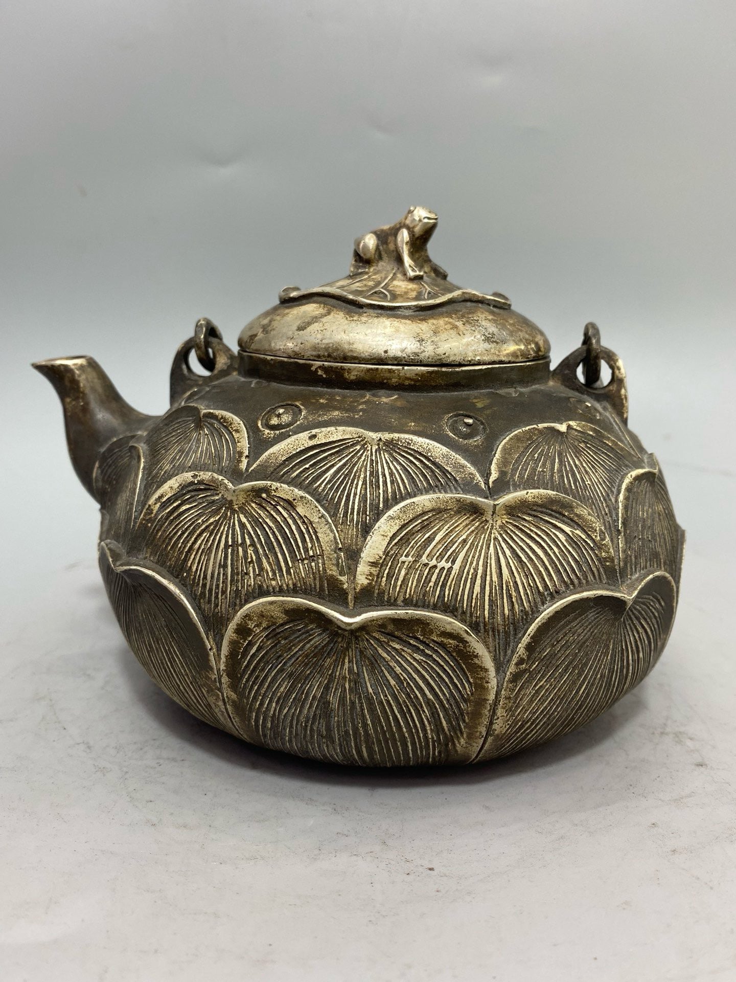 Chinese antique pure copper gilded silver lotus pot