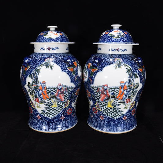 Blue and white window with eight immortal patterns beast head general jar