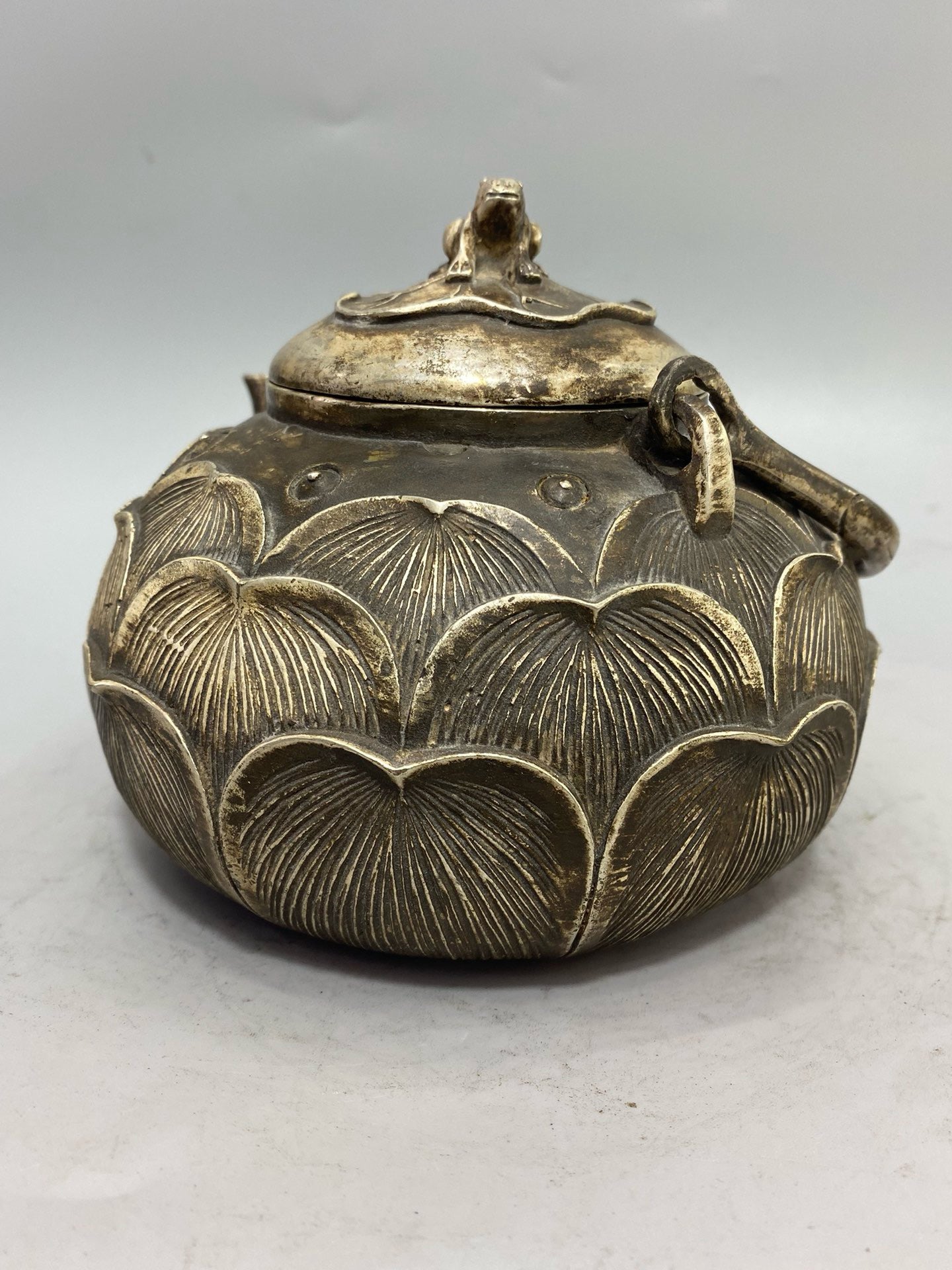 Chinese antique pure copper gilded silver lotus pot