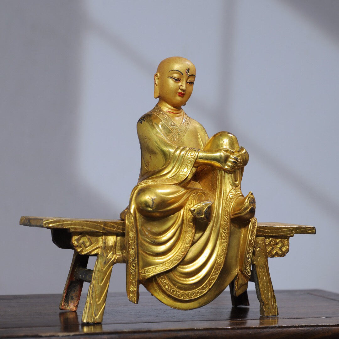 Chinese antique pure copper [Bench Buddha] Buddha statue