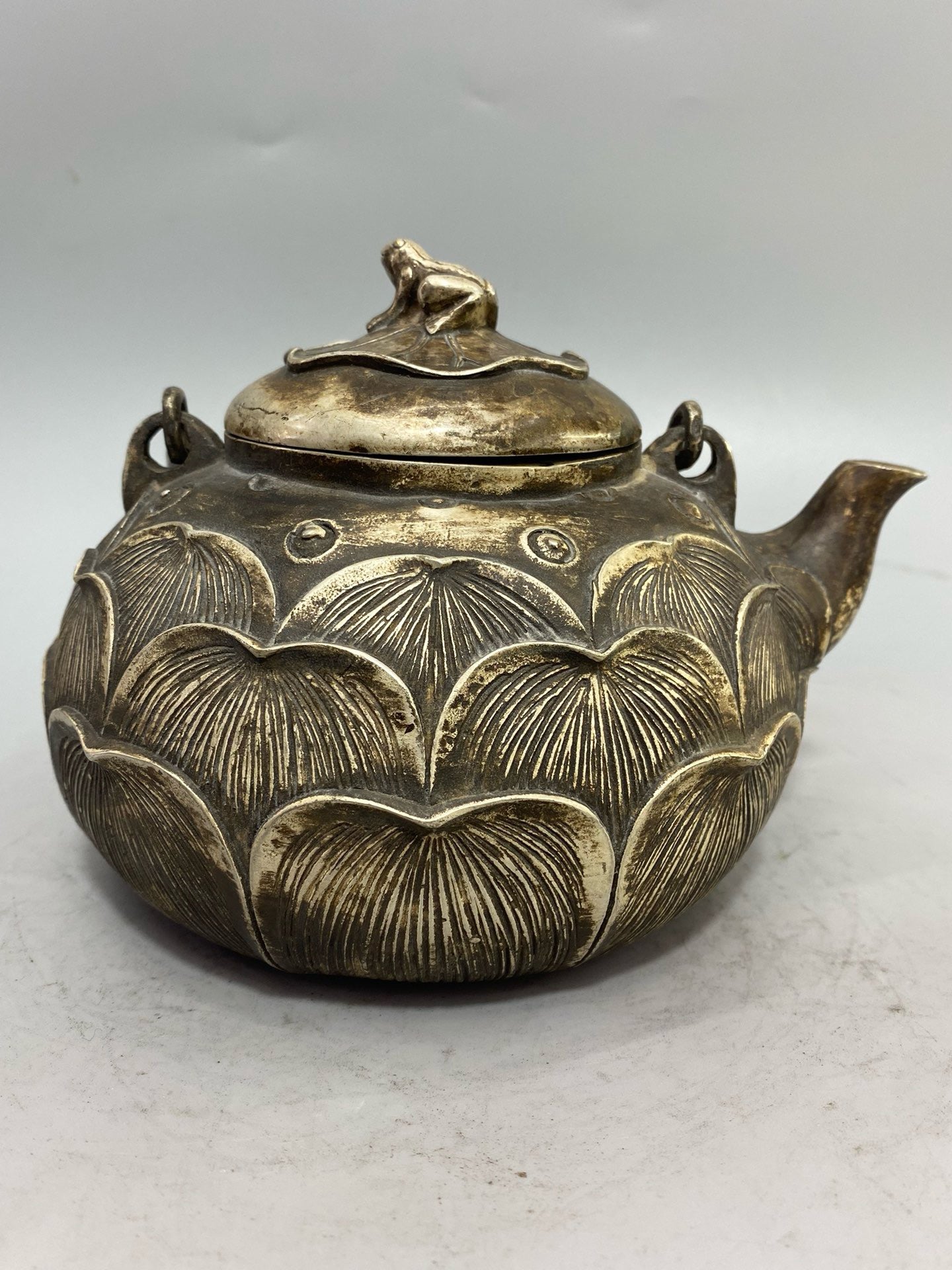 Chinese antique pure copper gilded silver lotus pot