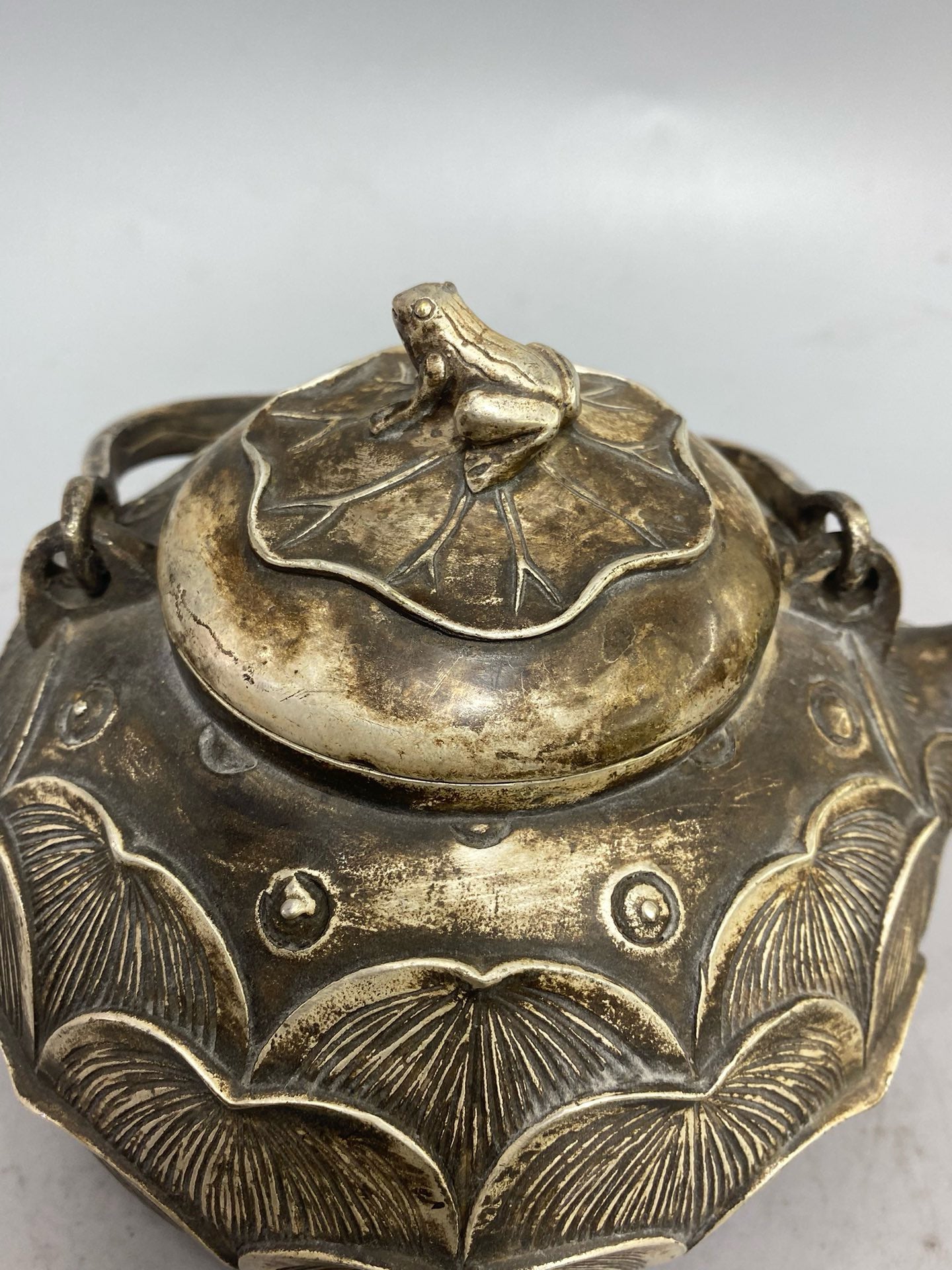 Chinese antique pure copper gilded silver lotus pot
