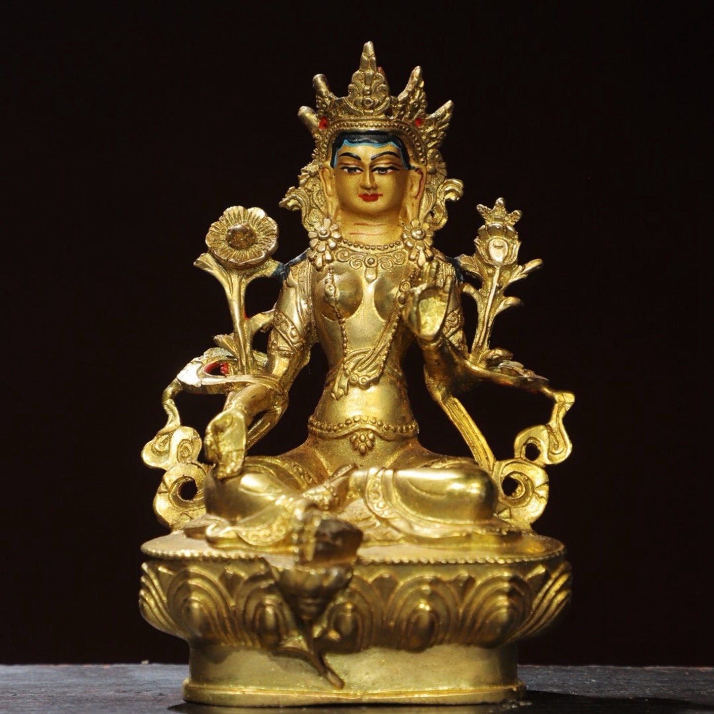 Bronze painted [Green Tara] Buddha statue