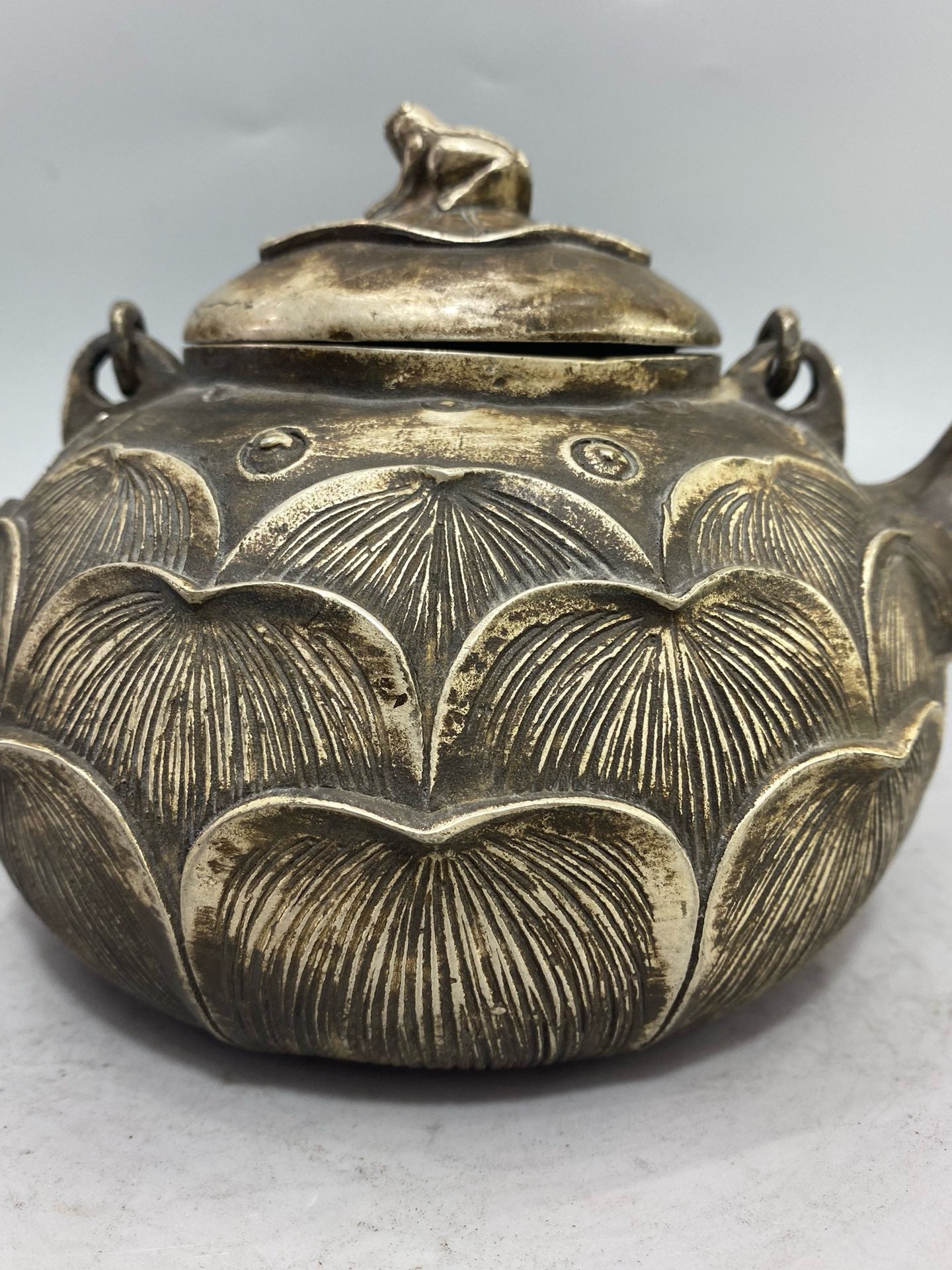 Chinese antique pure copper gilded silver lotus pot