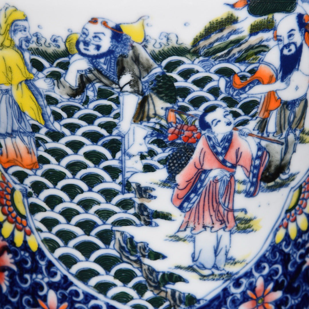 Blue and white window with eight immortal patterns beast head general jar