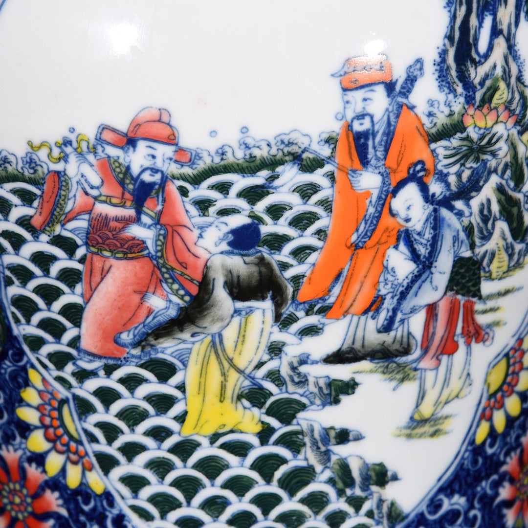 Blue and white window with eight immortal patterns beast head general jar