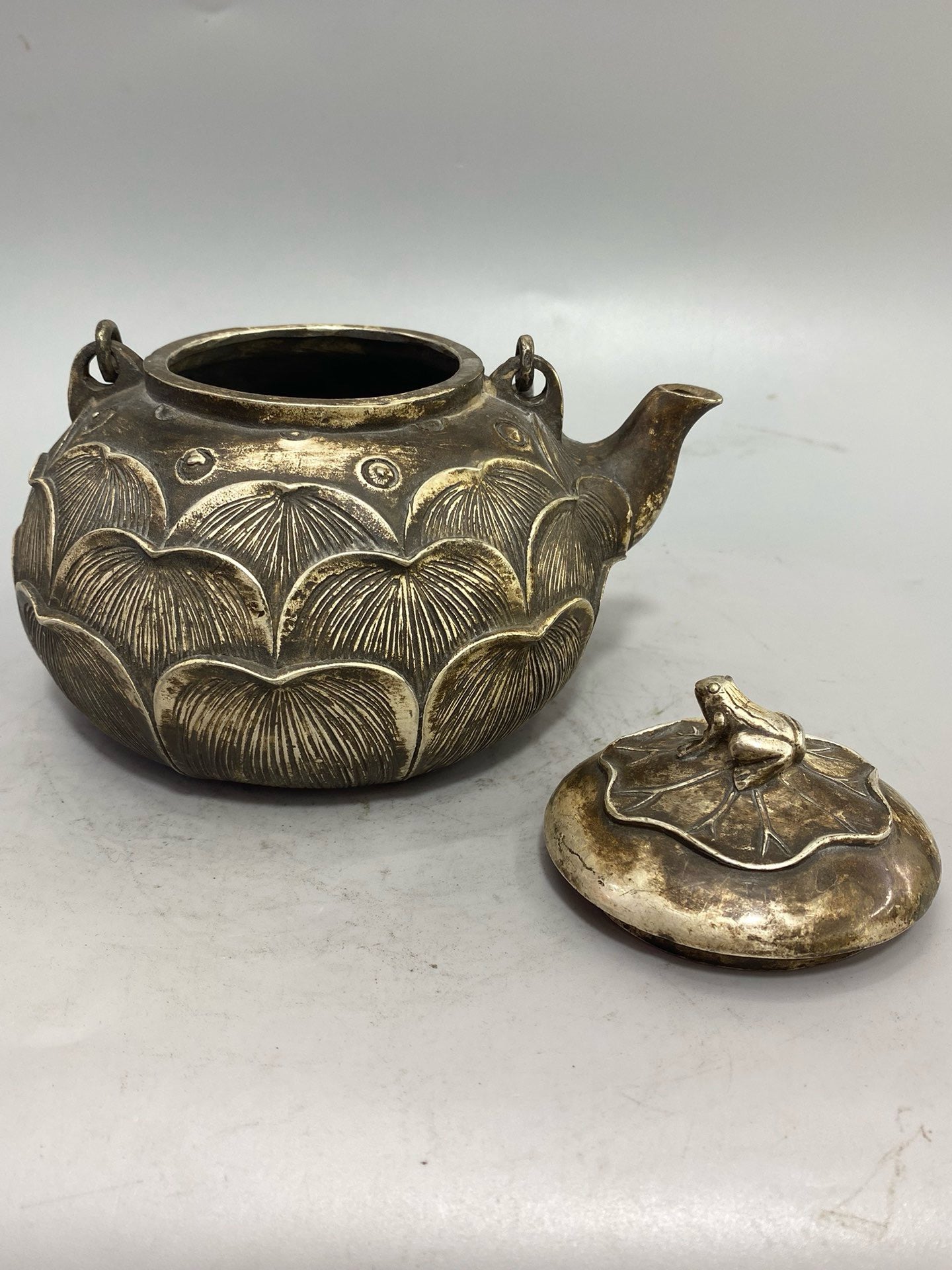 Chinese antique pure copper gilded silver lotus pot