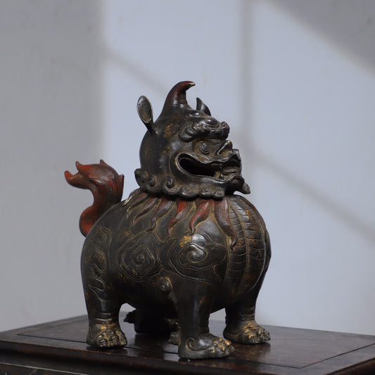 Chinese antique pure copper [auspicious beast] incense burner