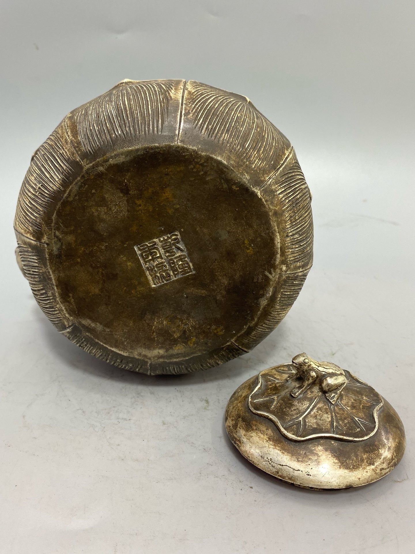 Chinese antique pure copper gilded silver lotus pot
