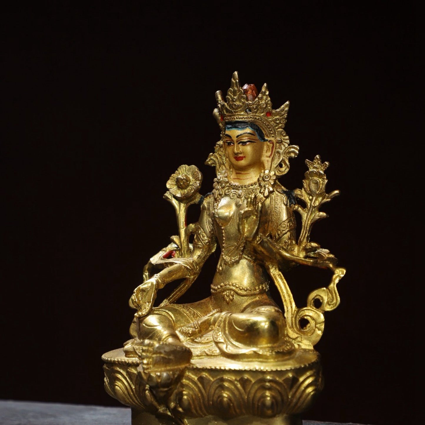 Bronze painted [Green Tara] Buddha statue