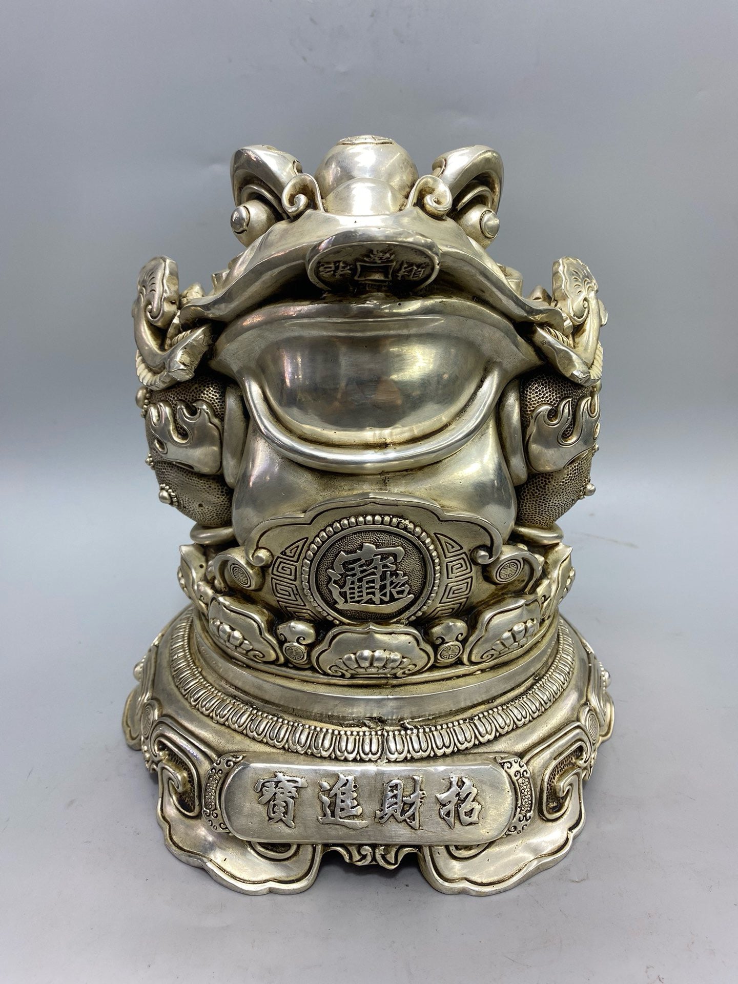 Chinese antique white copper and gold toad ornaments