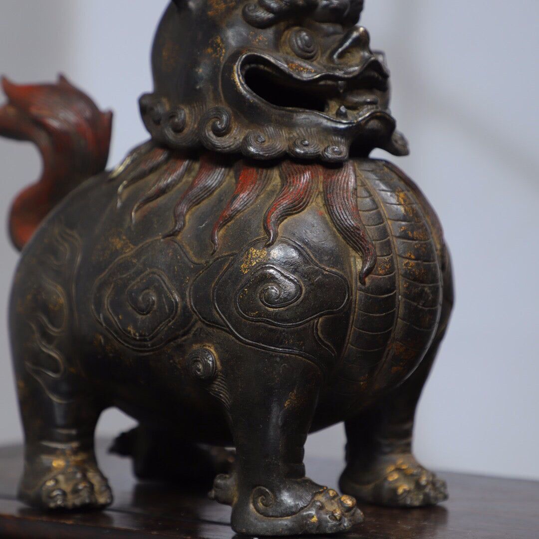 Chinese antique pure copper [auspicious beast] incense burner