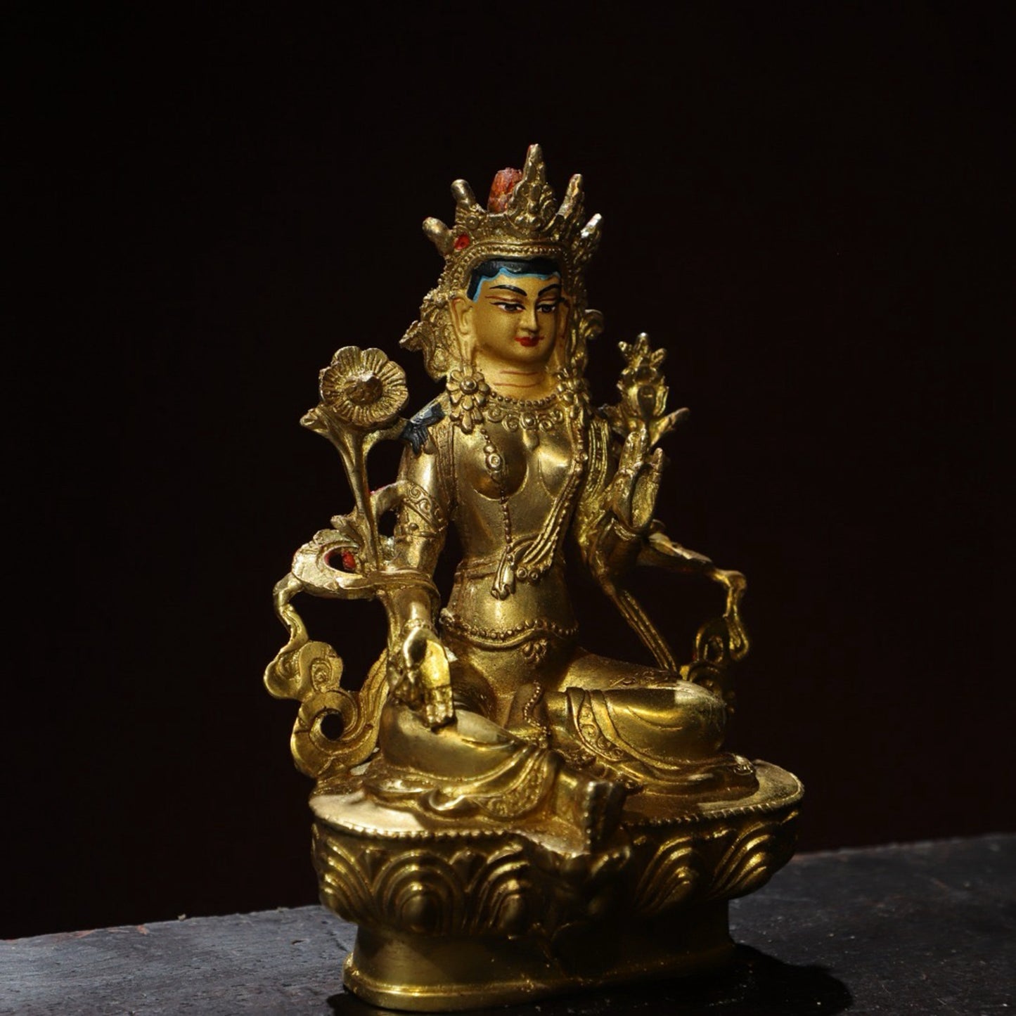Bronze painted [Green Tara] Buddha statue