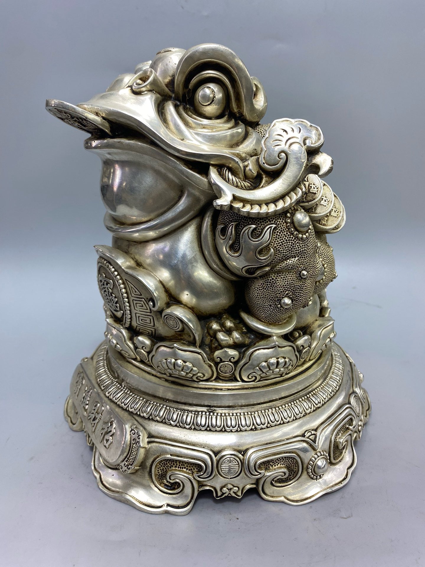 Chinese antique white copper and gold toad ornaments