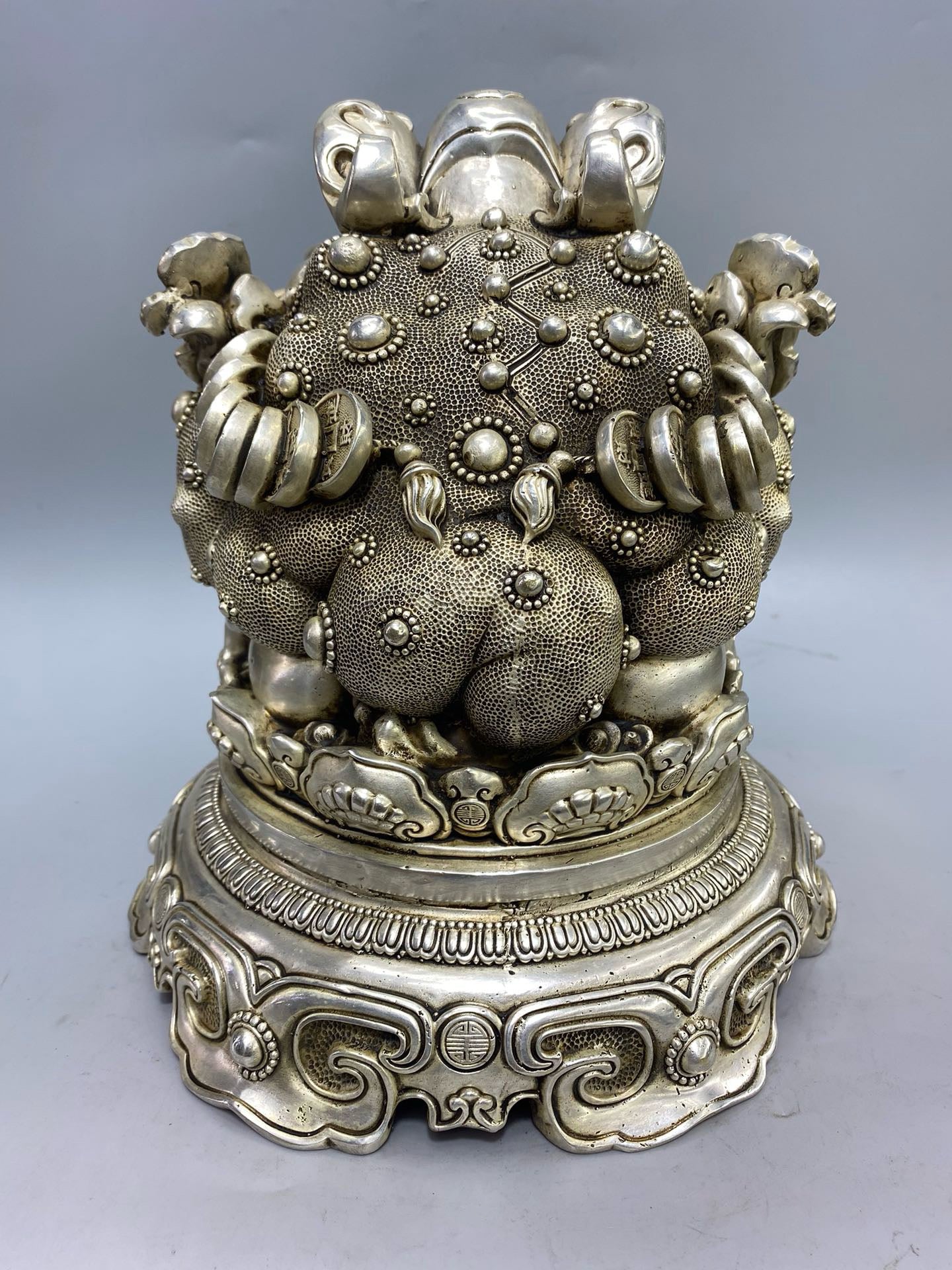 Chinese antique white copper and gold toad ornaments