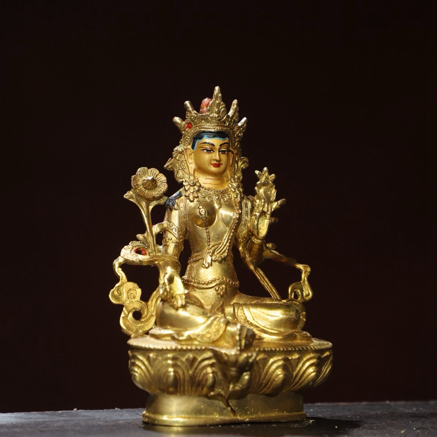 Bronze painted [Green Tara] Buddha statue