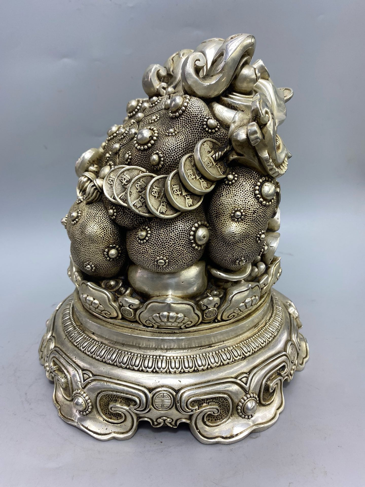 Chinese antique white copper and gold toad ornaments