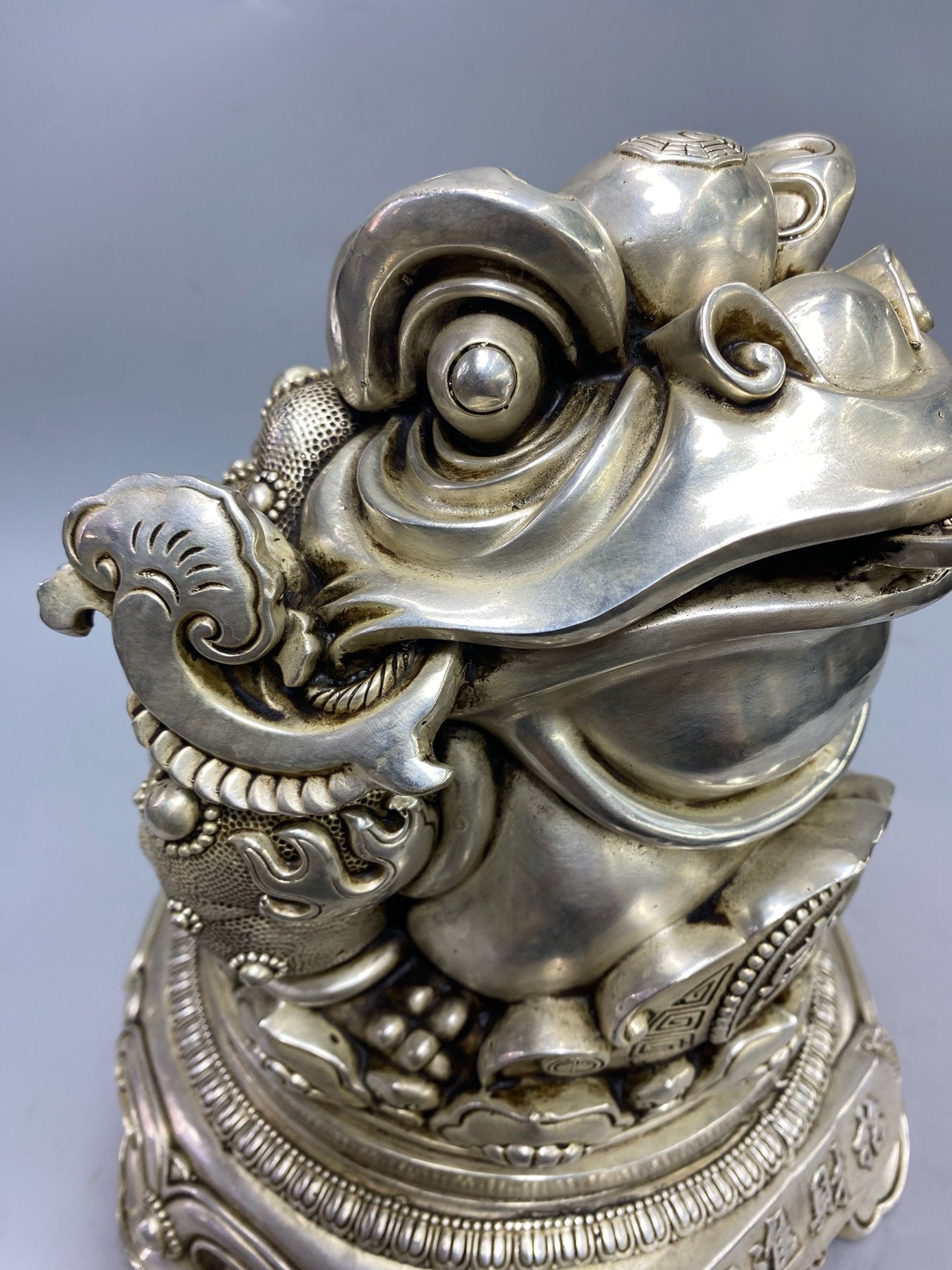 Chinese antique white copper and gold toad ornaments