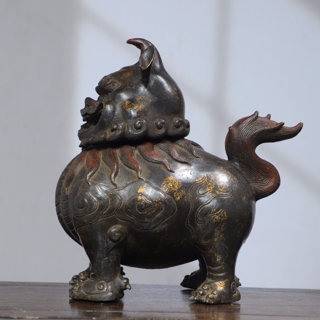 Chinese antique pure copper [auspicious beast] incense burner