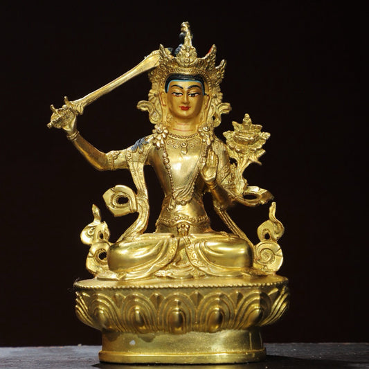 Bronze painted Buddha statue of Manjushri Bodhisattva