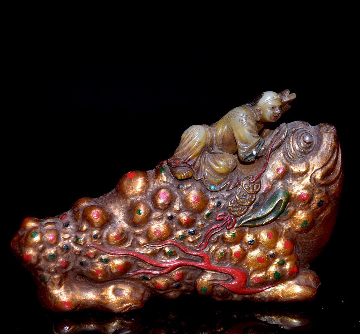 Shoushan Stone "Liu Hai Xi Jin Chan" Ornament