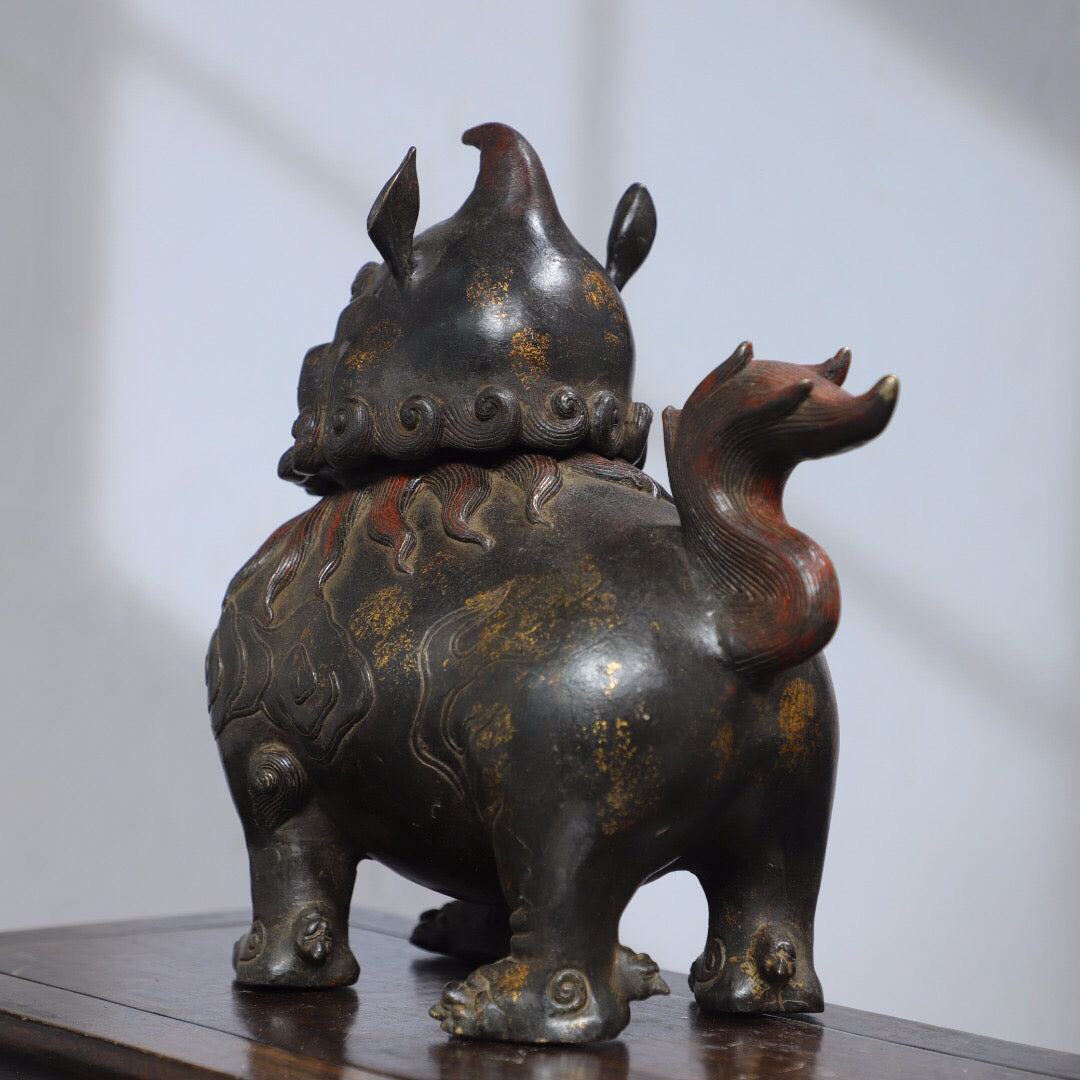 Chinese antique pure copper [auspicious beast] incense burner