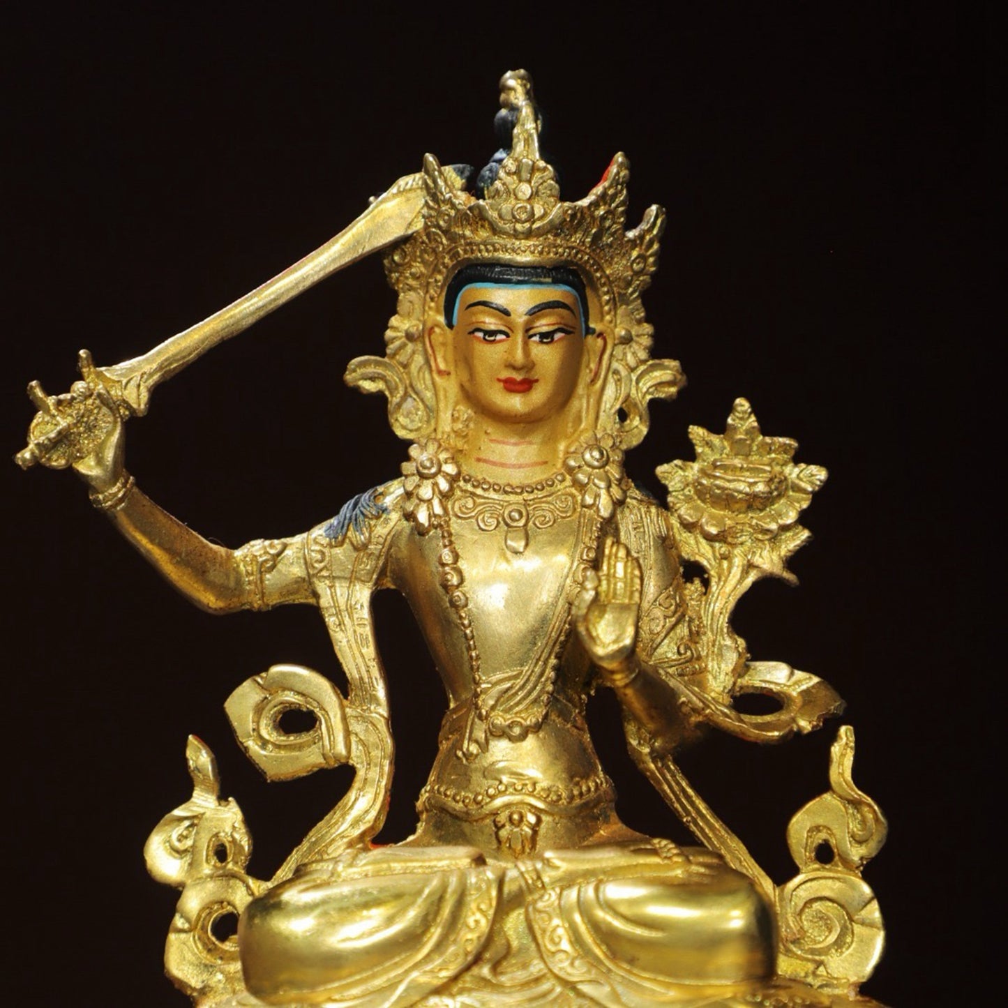 Bronze painted Buddha statue of Manjushri Bodhisattva
