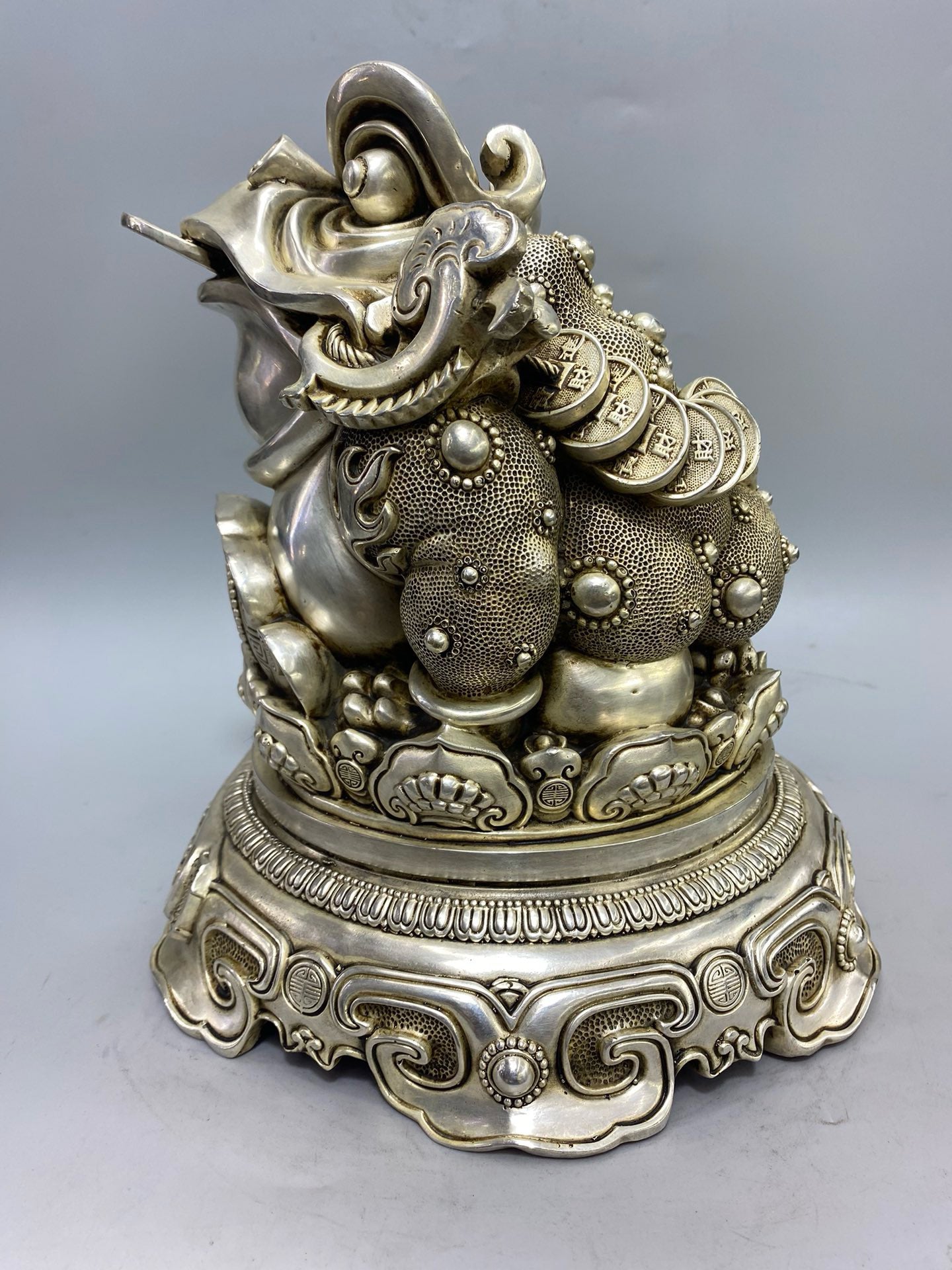 Chinese antique white copper and gold toad ornaments
