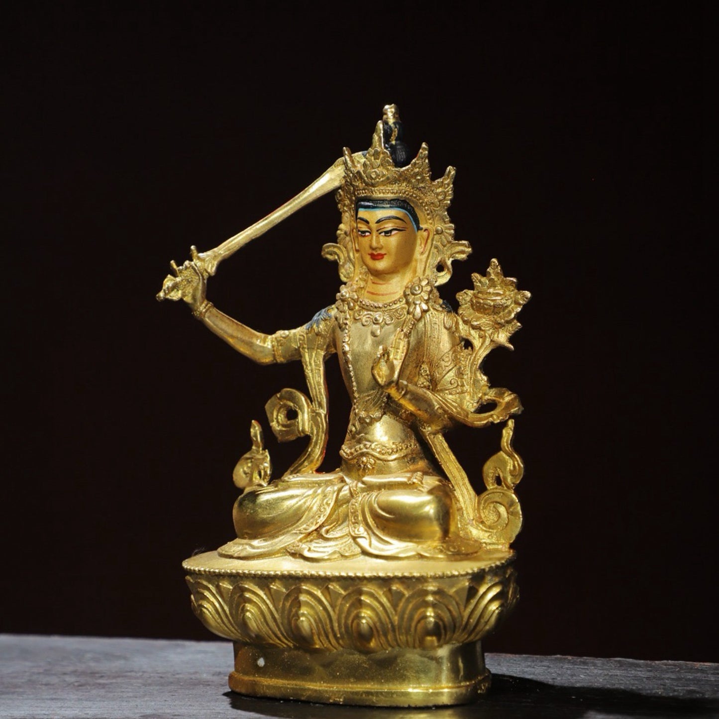 Bronze painted Buddha statue of Manjushri Bodhisattva