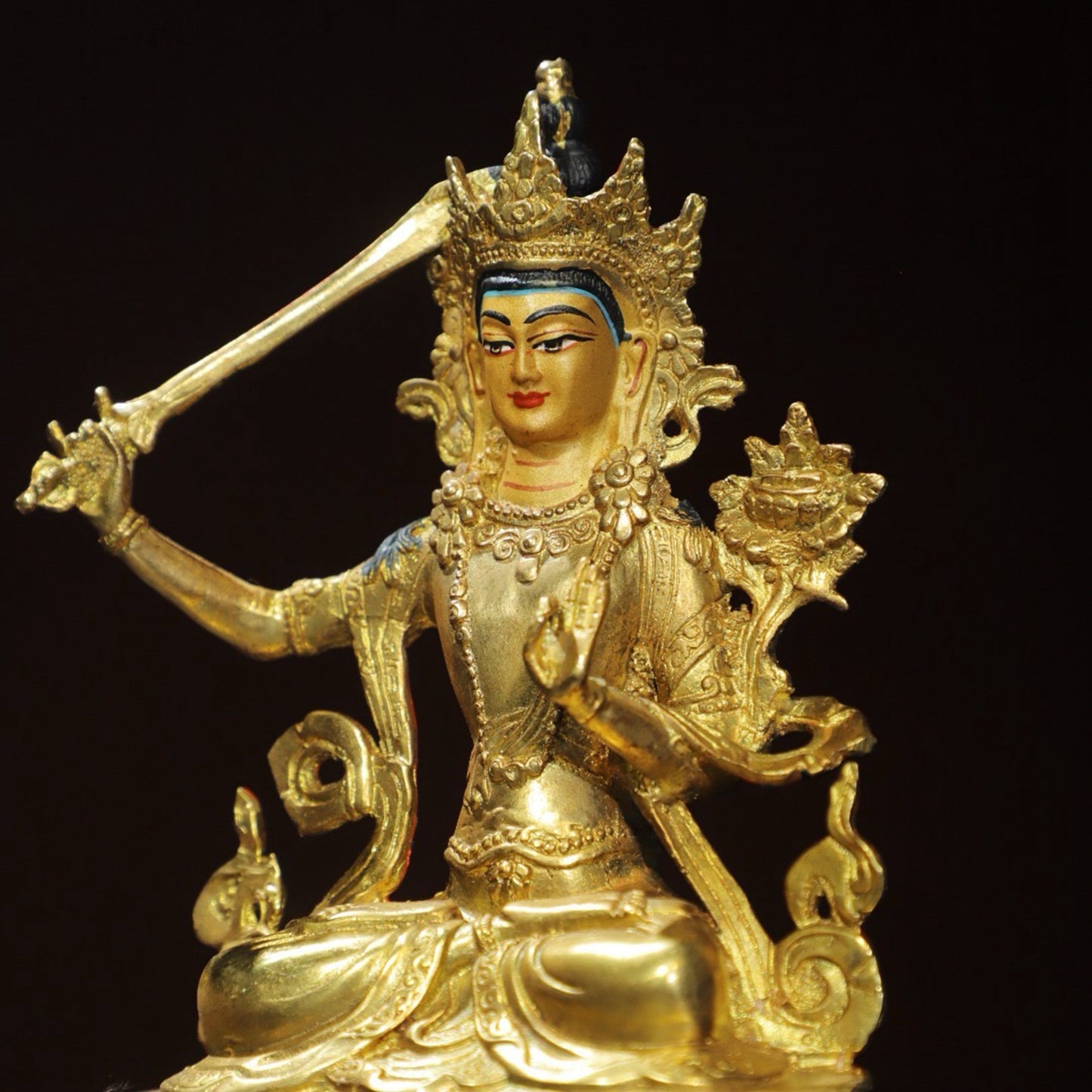 Bronze painted Buddha statue of Manjushri Bodhisattva