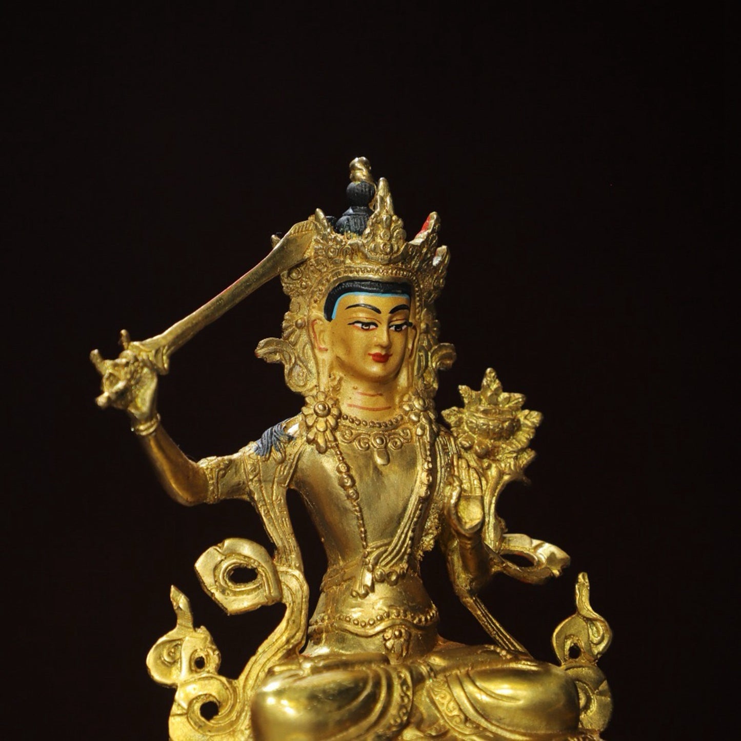 Bronze painted Buddha statue of Manjushri Bodhisattva