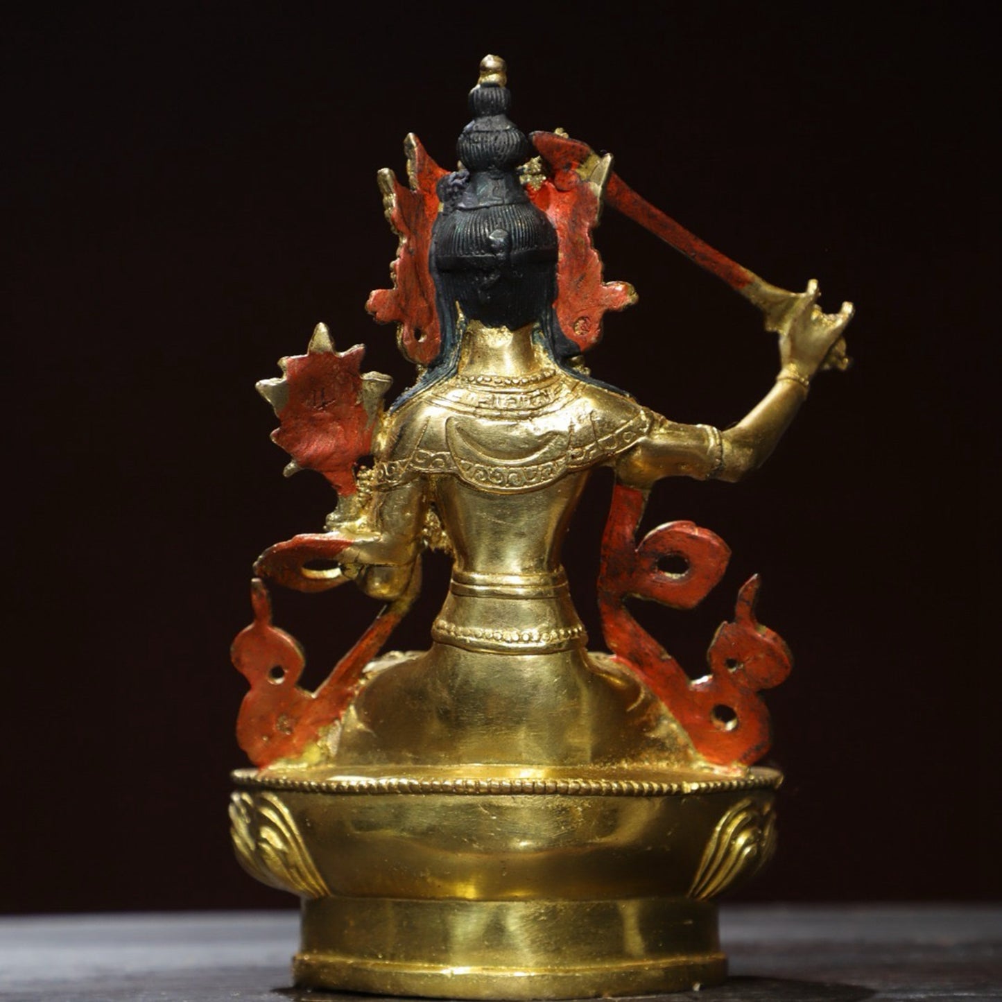 Bronze painted Buddha statue of Manjushri Bodhisattva