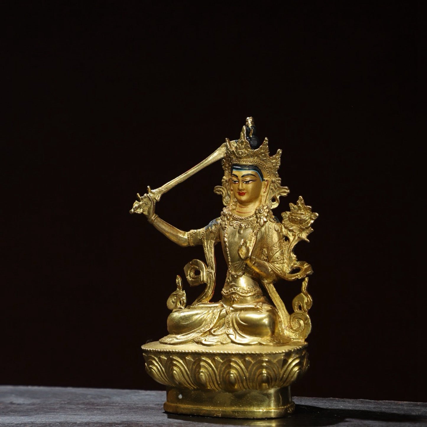 Bronze painted Buddha statue of Manjushri Bodhisattva