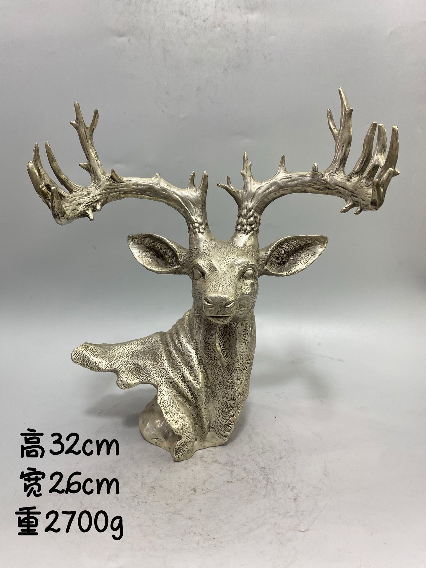 Chinese antique white copper deer head ornament
