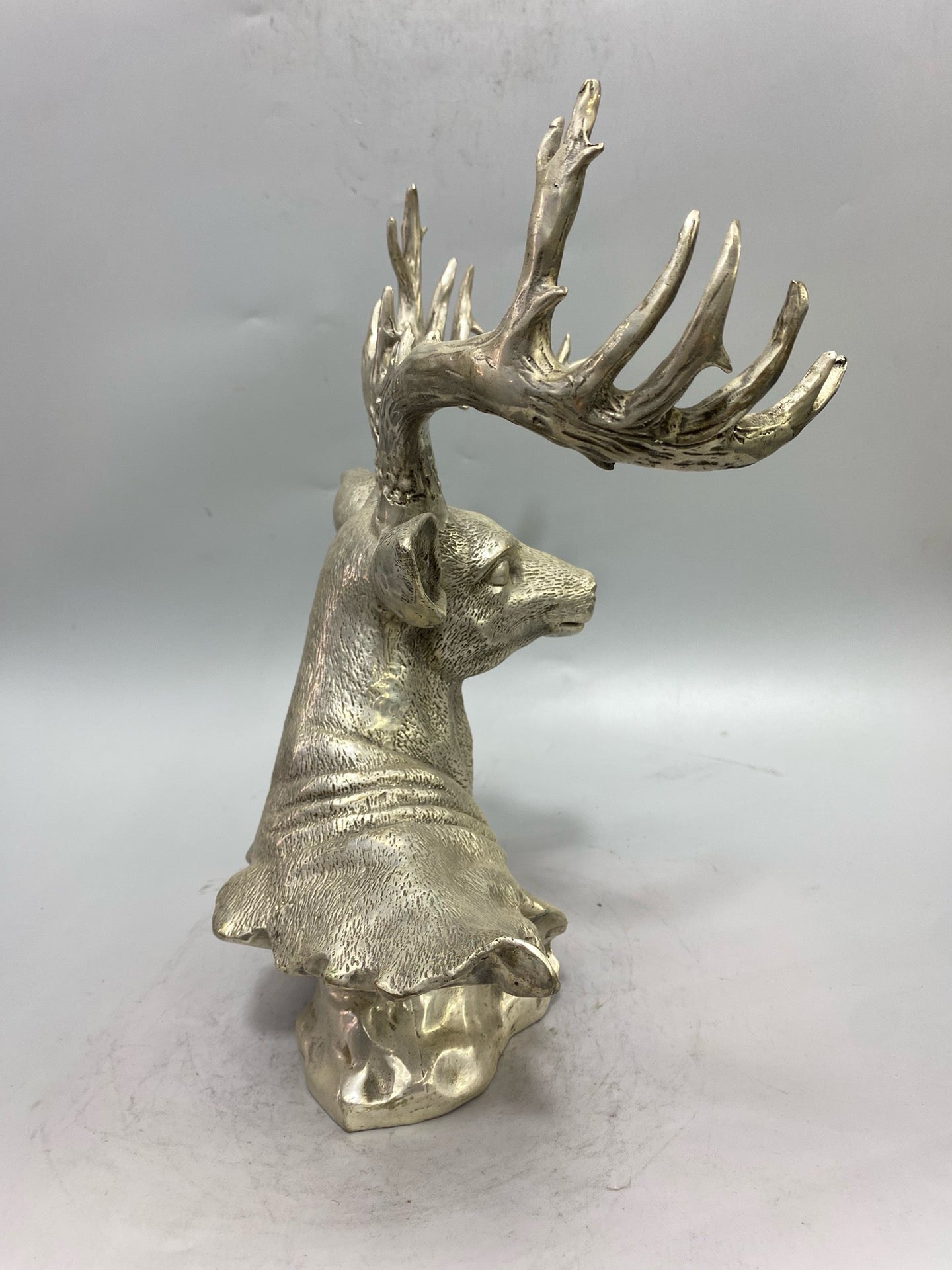 Chinese antique white copper deer head ornament