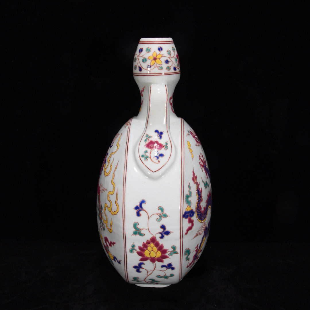 Dragon patterned double ear flat gourd bottle