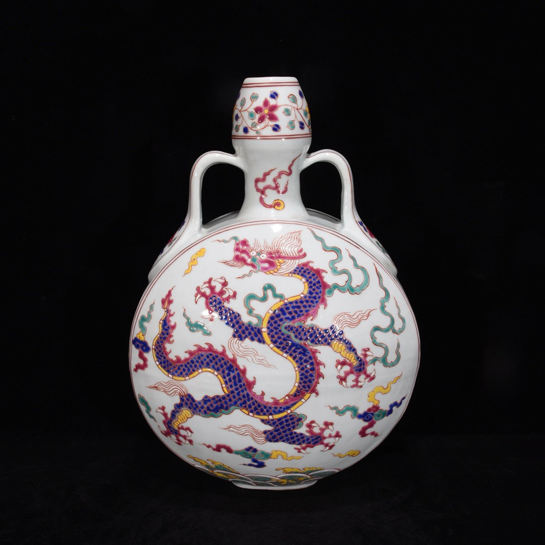 Dragon patterned double ear flat gourd bottle