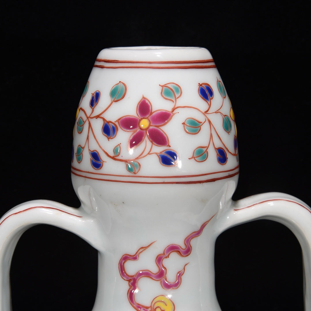 Dragon patterned double ear flat gourd bottle
