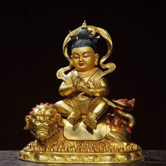 Bronze painted [Boy Riding Beast] Buddha statue