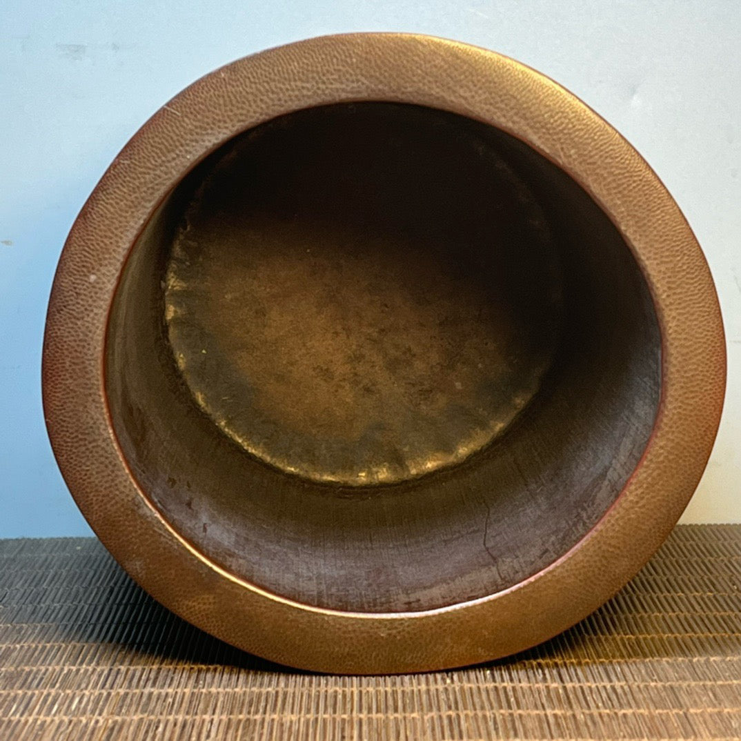 Chinese antique yellow bamboo carved circular pen holder ornament