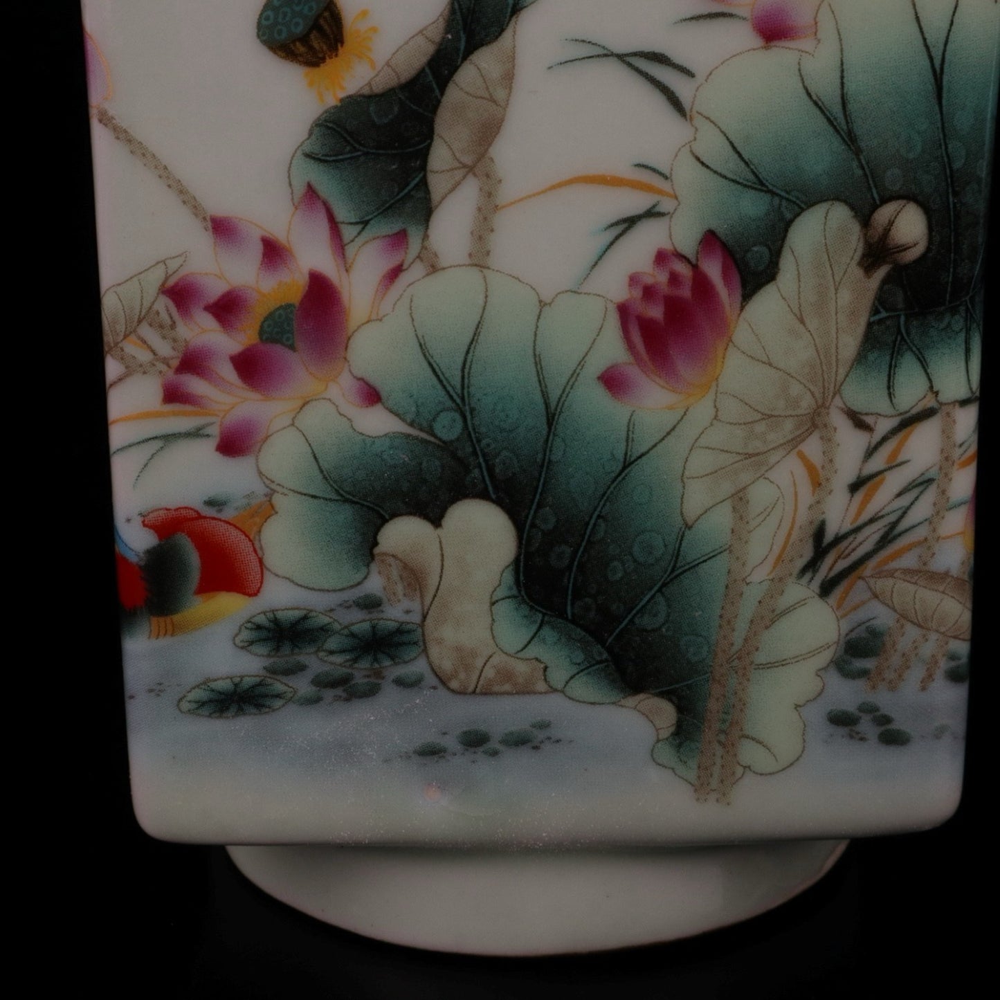 Pink Mandarin Duck Lotus Flower Pictorial Pen Holder