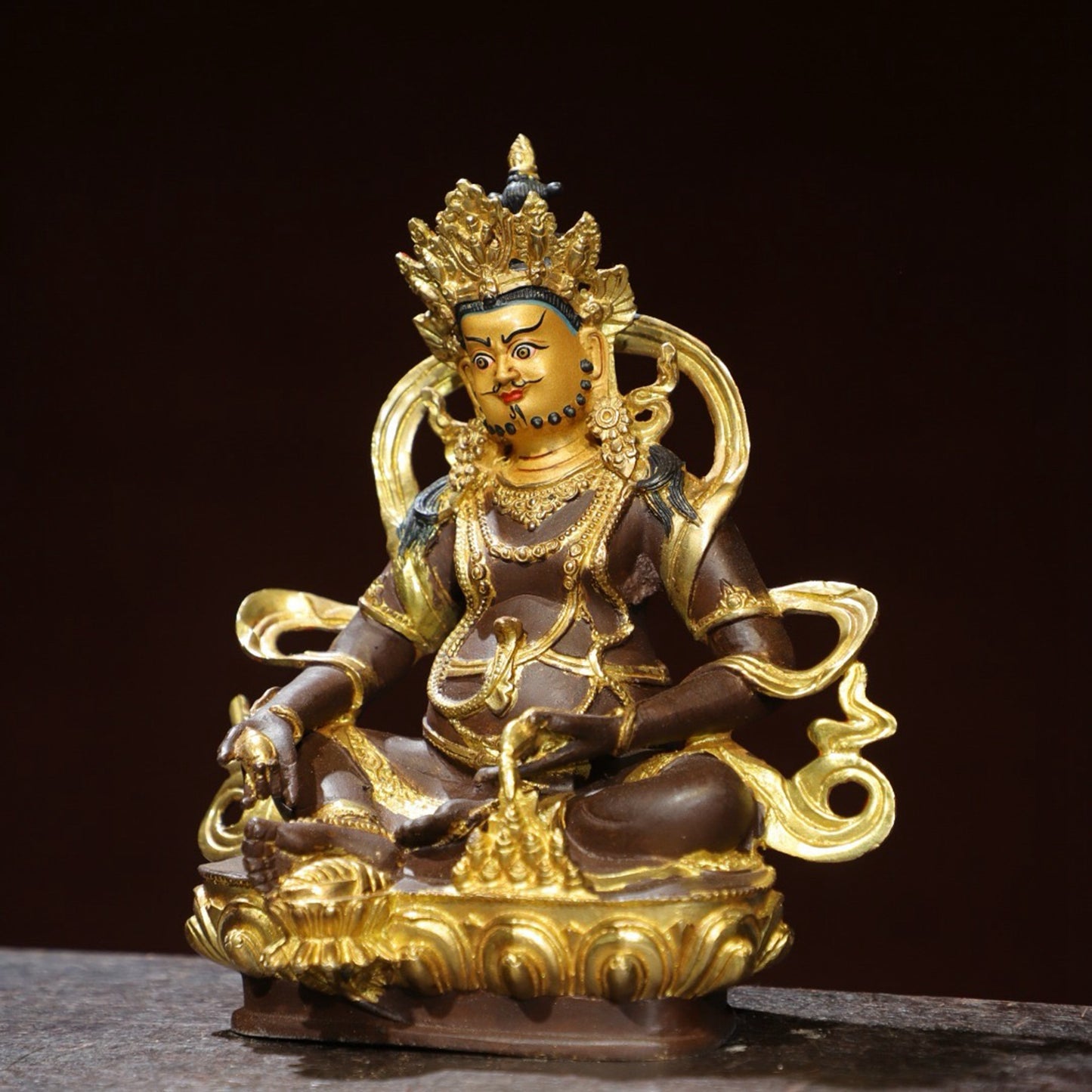 Bronze painted Buddha statue of the Yellow God of Wealth
