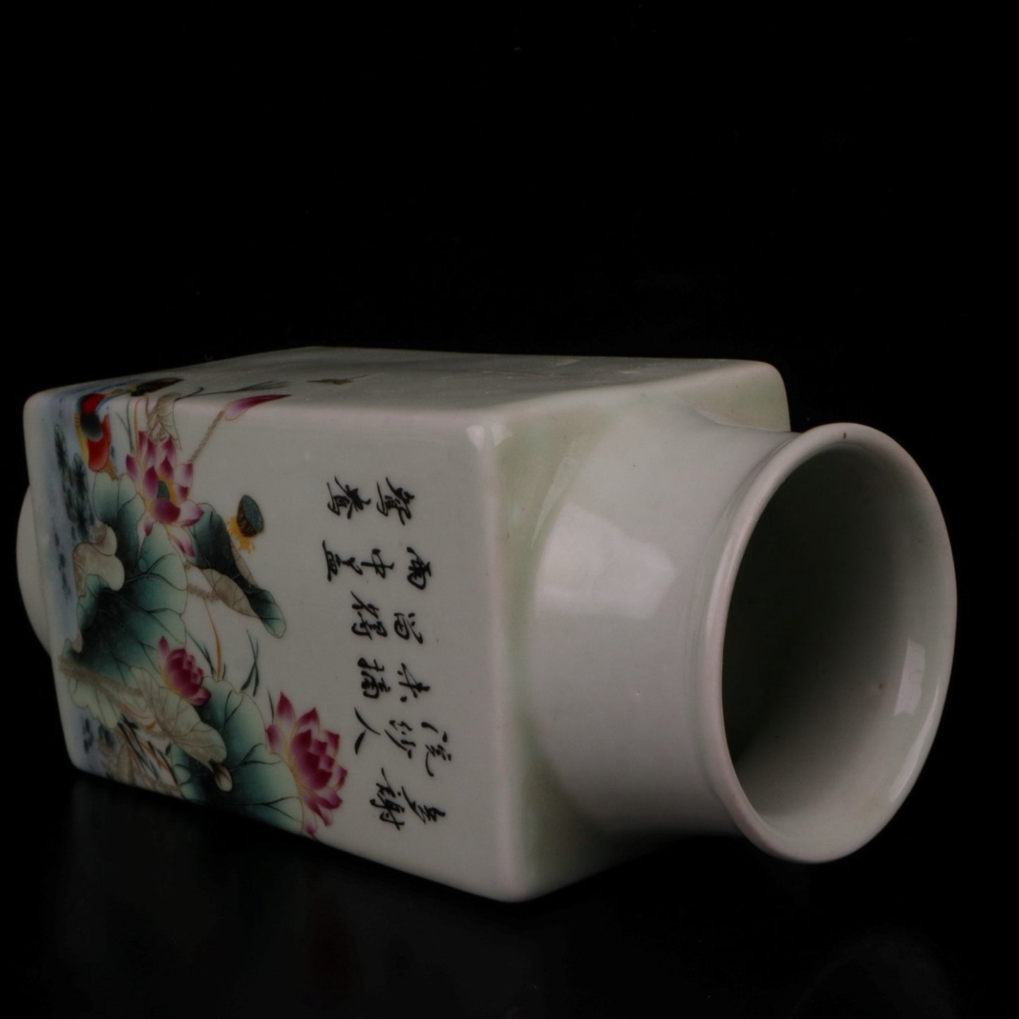 Pink Mandarin Duck Lotus Flower Pictorial Pen Holder