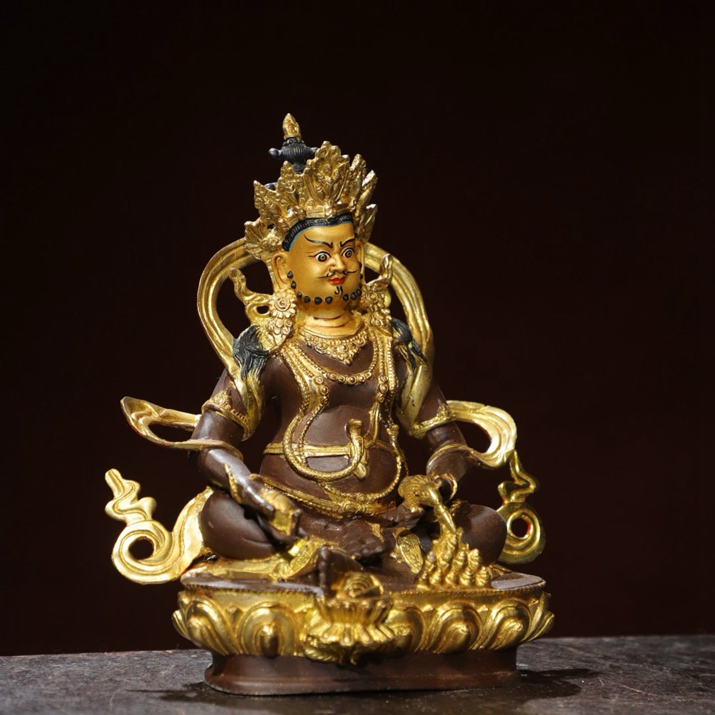 Bronze painted Buddha statue of the Yellow God of Wealth