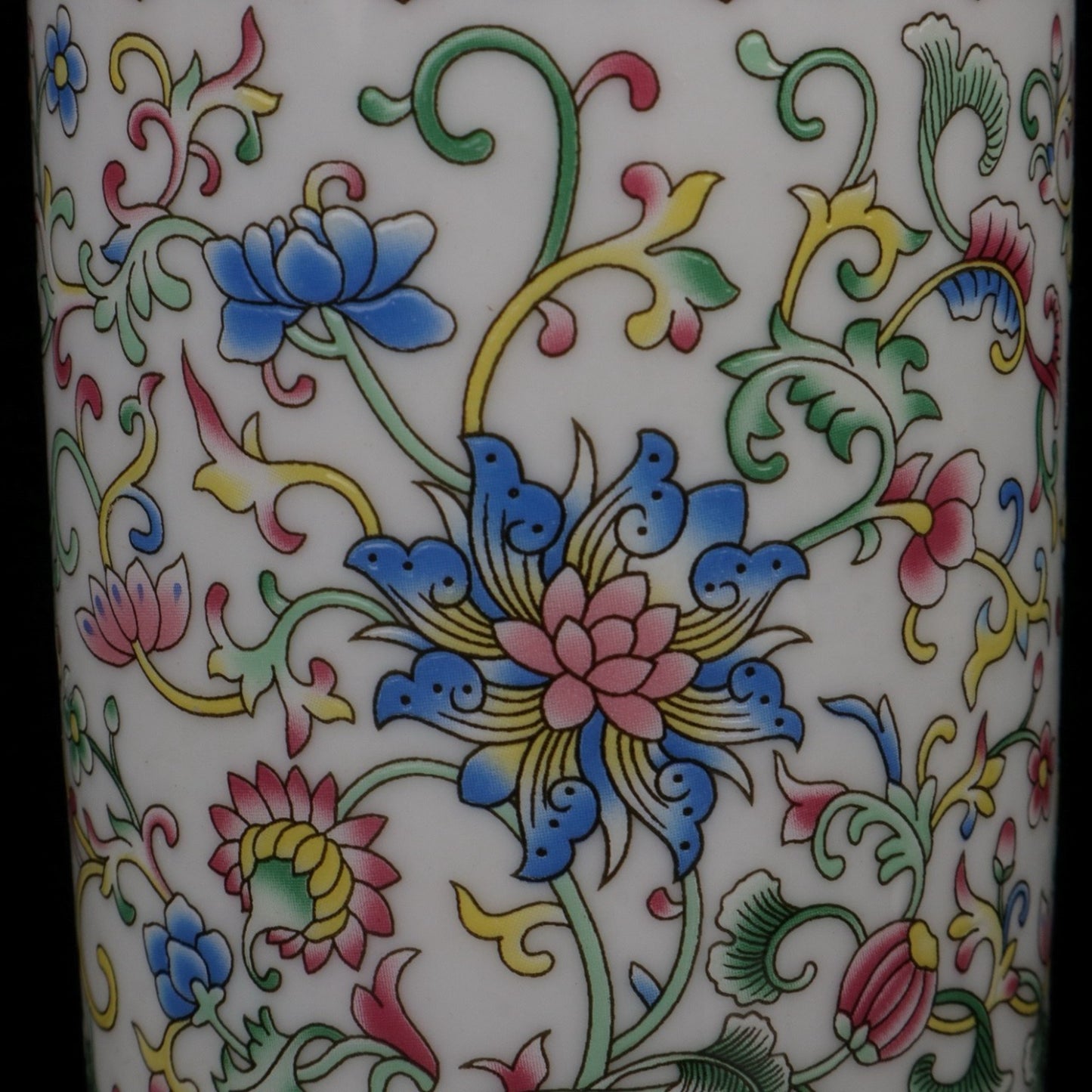 White glazed enamel colored floral pen holder