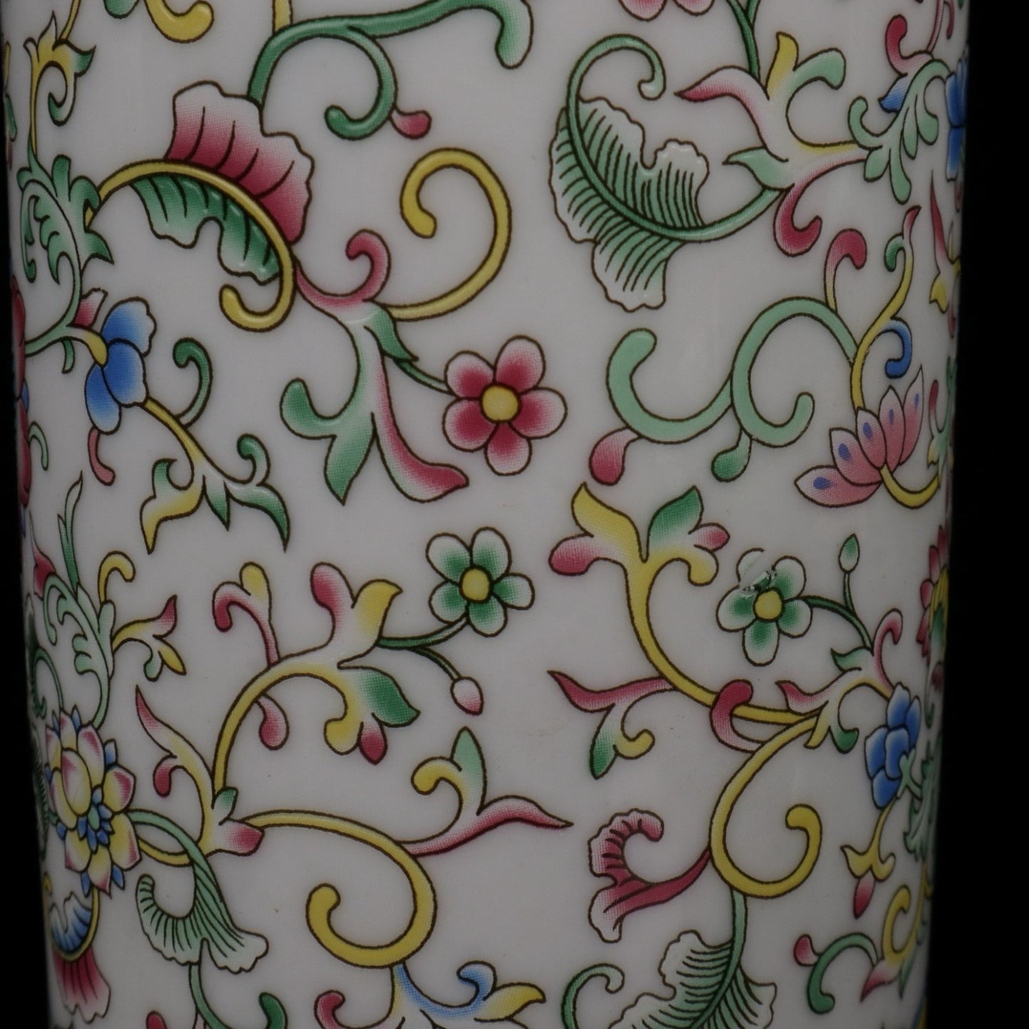 White glazed enamel colored floral pen holder