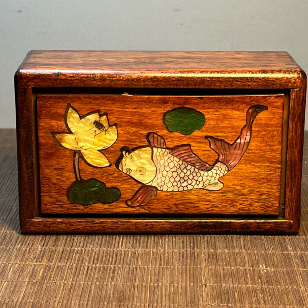Chinese antique rosewood inlaid with seashells, with over a year's worth of carved mechanism boxes