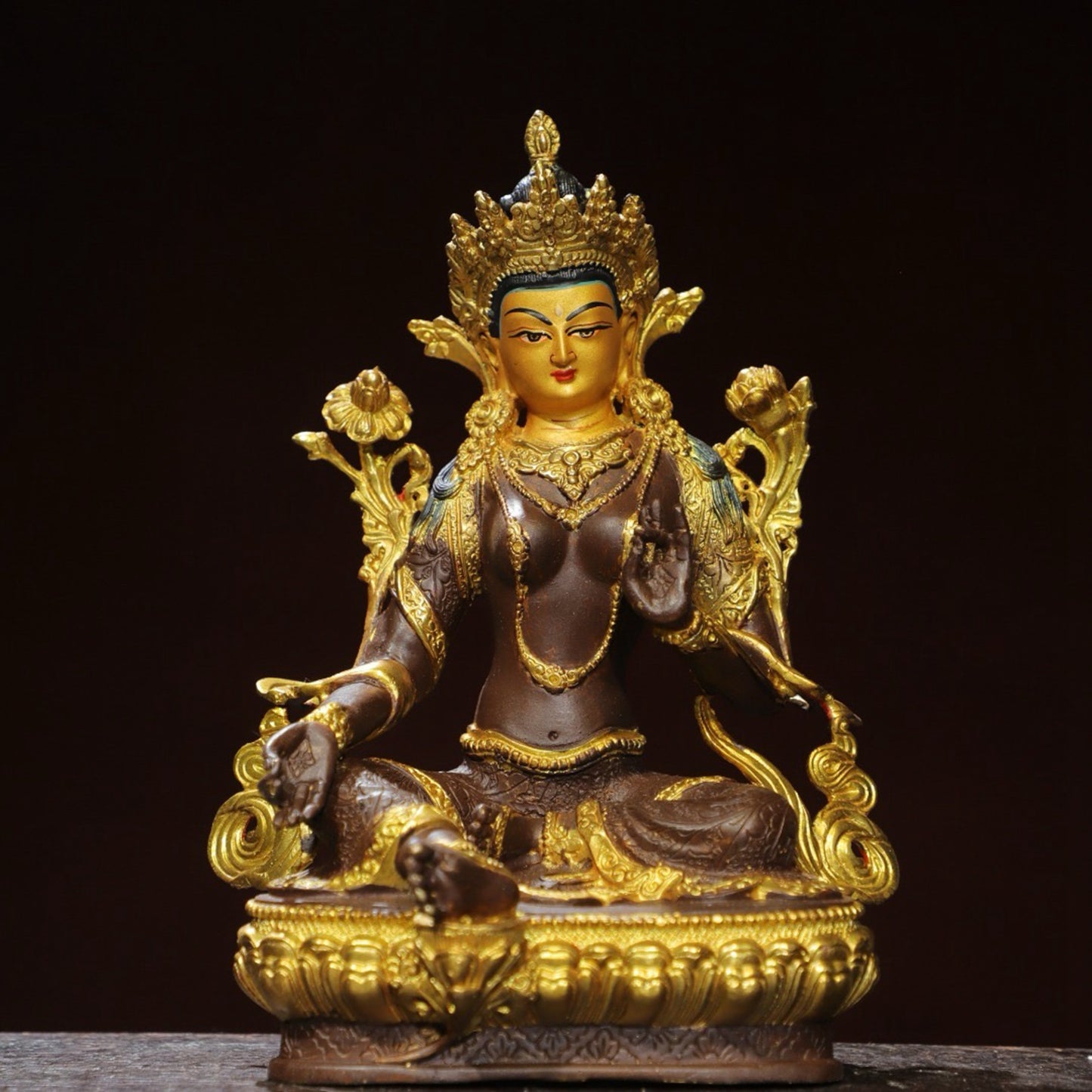Bronze painted [Green Tara] Buddha statue